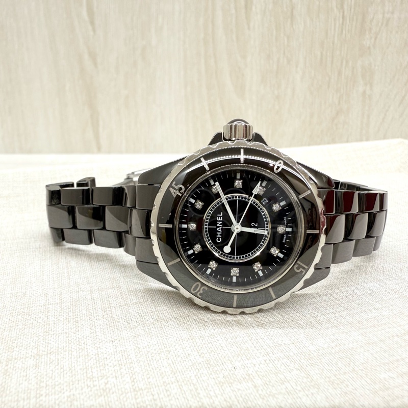CHANEL黑色陶瓷12點鑽石英錶J12 33mm-2