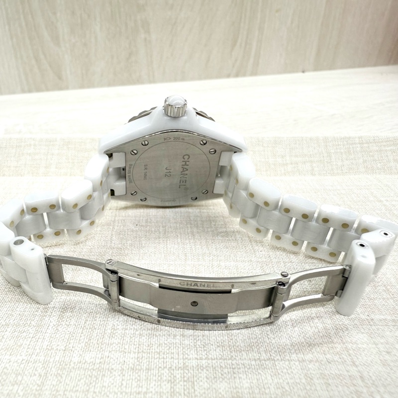 CHANEL白色陶瓷12點鑽J12石英錶33mm/H1628-7