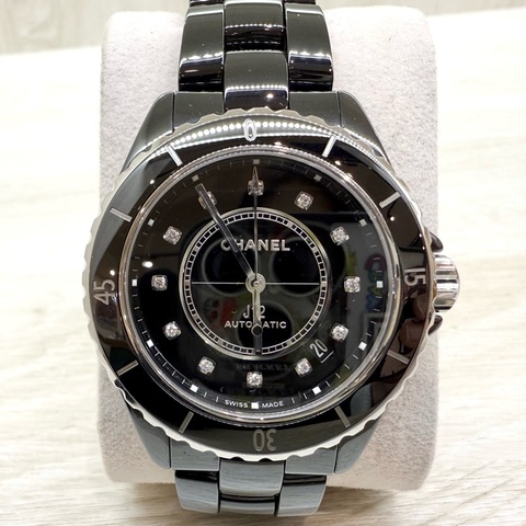 Chanel黑色鑲鑽J12 CALIBER機芯陶瓷腕錶38mm/H5702