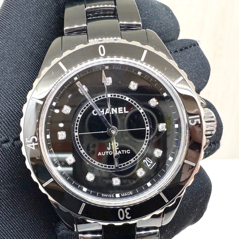 Chanel黑色鑲鑽J12 CALIBER機芯陶瓷腕錶38mm/H5702-12