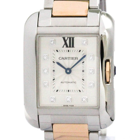 卡地亞 Tank Anglaise LM 鑲鑽 18K 玫瑰金精鋼男女通用腕錶 WT100025