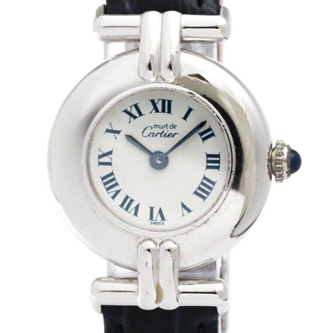 卡地亞 Must Colisee 925銀皮革石英女士腕錶