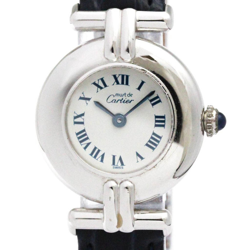 卡地亞 Must Colisee 925銀皮革石英女士腕錶-0