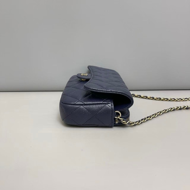 Chanel 深藍色金扣牛皮荔枝紋woc鏈條包-2