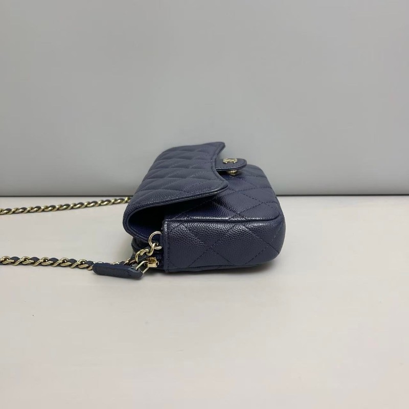 Chanel 深藍色金扣牛皮荔枝紋woc鏈條包-3