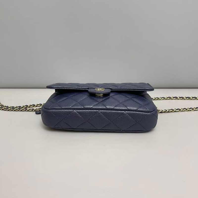 Chanel 深藍色金扣牛皮荔枝紋woc鏈條包-4