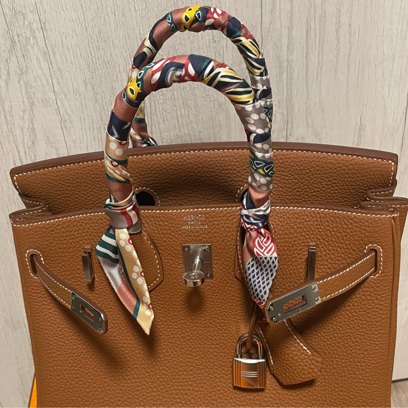 愛馬仕Hermès 棕色系藍綠花紋Twilly一對-4