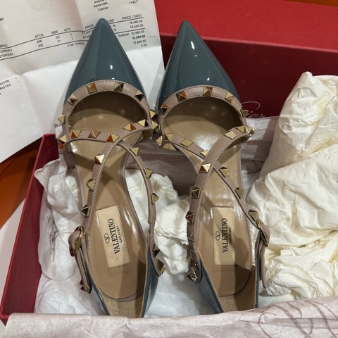 VALENTINO 交叉卯釘霧霾藍高跟鞋 🦋 尺寸37 尋找灰姑娘