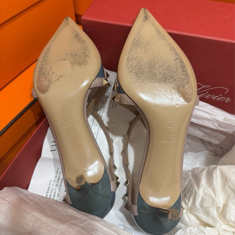 VALENTINO 交叉卯釘霧霾藍高跟鞋 🦋 尺寸37 尋找灰姑娘-5