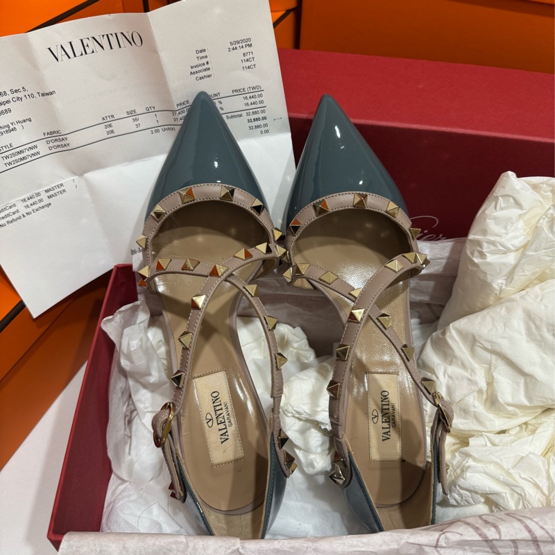 VALENTINO 交叉卯釘霧霾藍高跟鞋 🦋 尺寸37 尋找灰姑娘-1