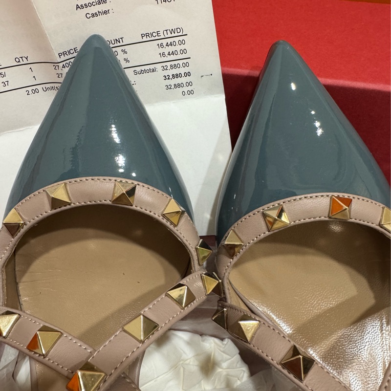 VALENTINO 交叉卯釘霧霾藍高跟鞋 🦋 尺寸37 尋找灰姑娘-2
