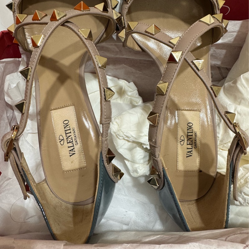 VALENTINO 交叉卯釘霧霾藍高跟鞋 🦋 尺寸37 尋找灰姑娘-3