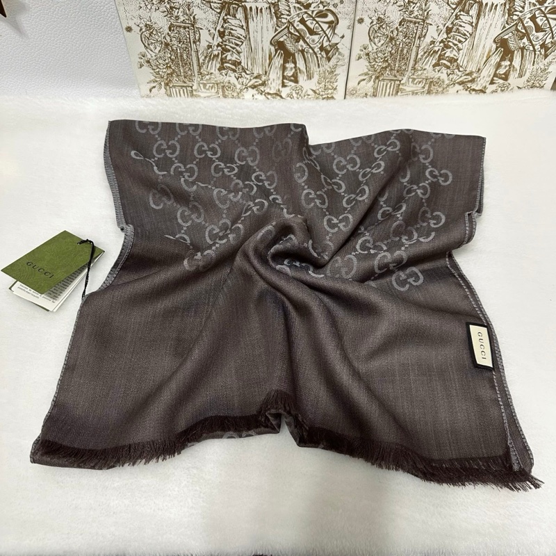 GUCCI 灰 咖  雙面 雙色 滿版 雙 G 全新 爆款 雙面 雙色 長圍巾-4