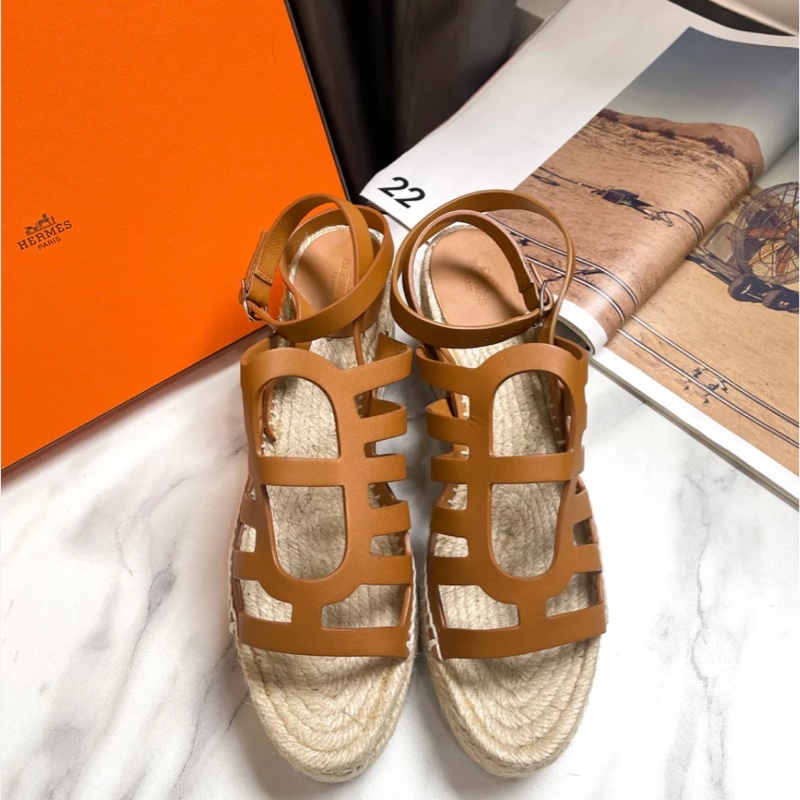 Hermes 草編底厚底羅馬涼鞋 👡 尺寸36-1
