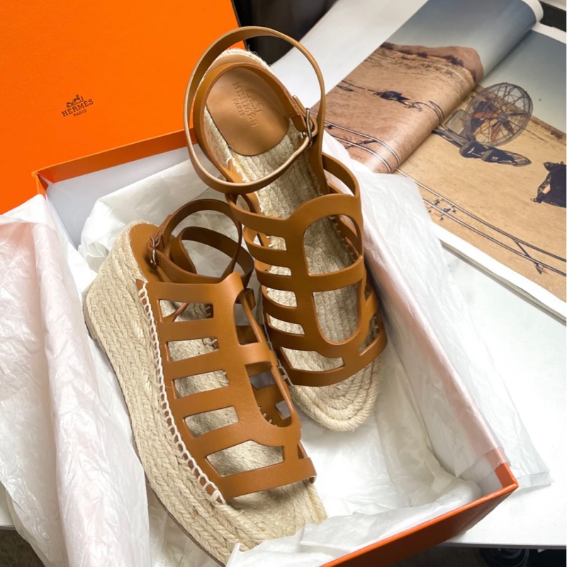 Hermes 草編底厚底羅馬涼鞋 👡 尺寸36-3