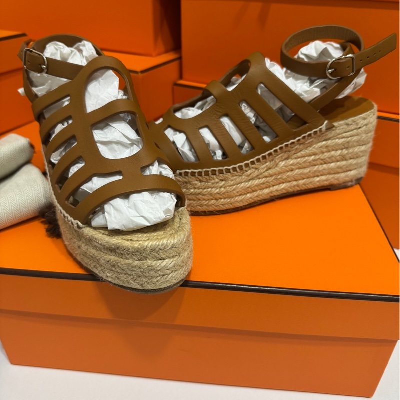 Hermes 草編底厚底羅馬涼鞋 👡 尺寸36-7