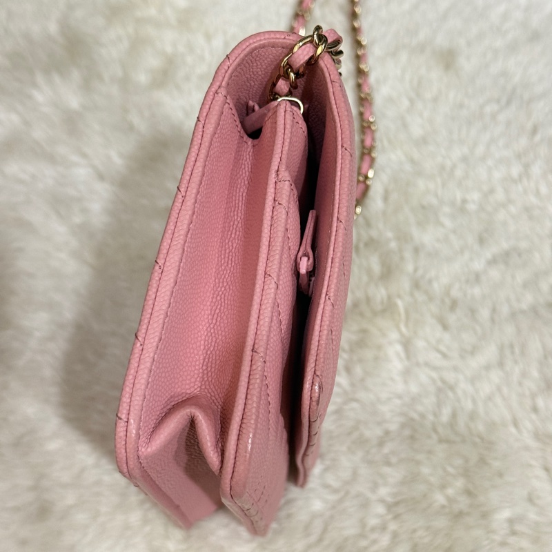 賣三天到12/20下架🔥好用又很美的💓CHANEL WOC香奈兒 荔枝牛皮 粉色 斜背包-11