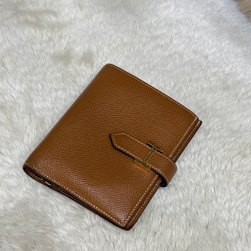 整體乾淨8成新✨HERMES 金棕金 Bearn H中夾 短夾-4