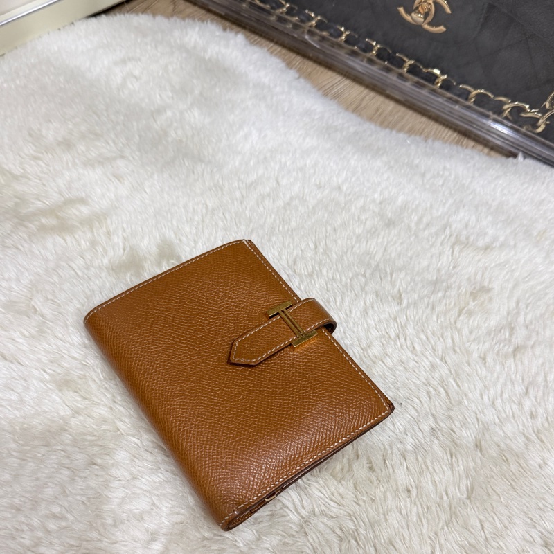 整體乾淨8成新✨HERMES 金棕金 Bearn H中夾 短夾-5