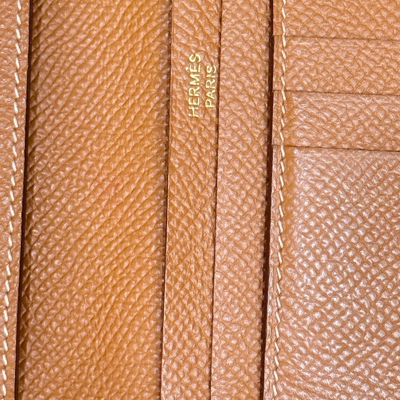 整體乾淨8成新✨HERMES 金棕金 Bearn H中夾 短夾-9