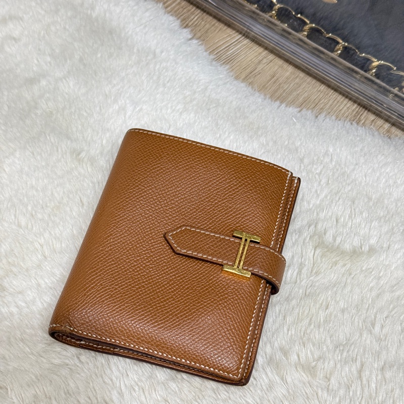 整體乾淨8成新✨HERMES 金棕金 Bearn H中夾 短夾-11