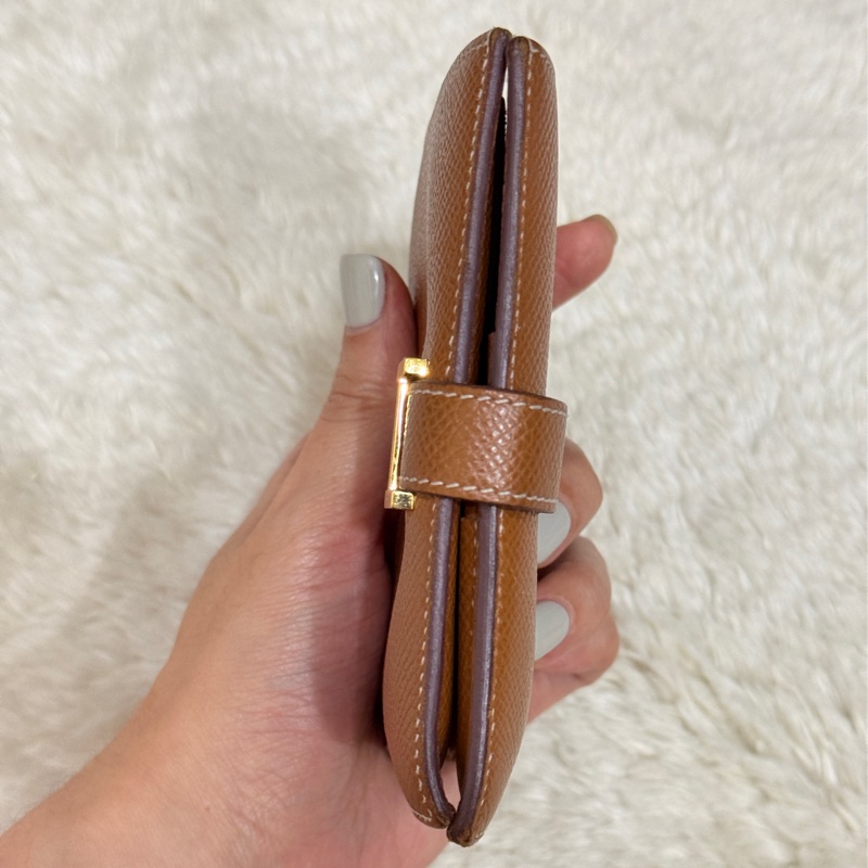 整體乾淨8成新✨HERMES 金棕金 Bearn H中夾 短夾-13