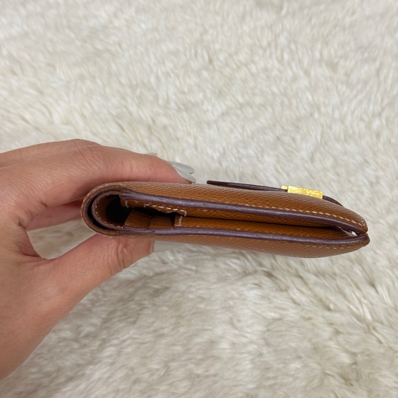 整體乾淨8成新✨HERMES 金棕金 Bearn H中夾 短夾-14