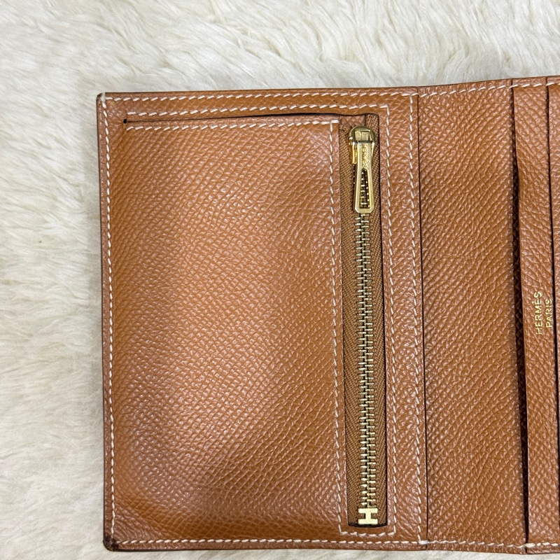 整體乾淨8成新✨HERMES 金棕金 Bearn H中夾 短夾-16