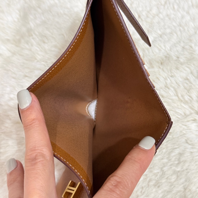 整體乾淨8成新✨HERMES 金棕金 Bearn H中夾 短夾-22