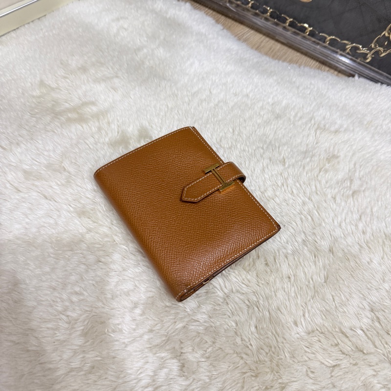 整體乾淨8成新✨HERMES 金棕金 Bearn H中夾 短夾-25