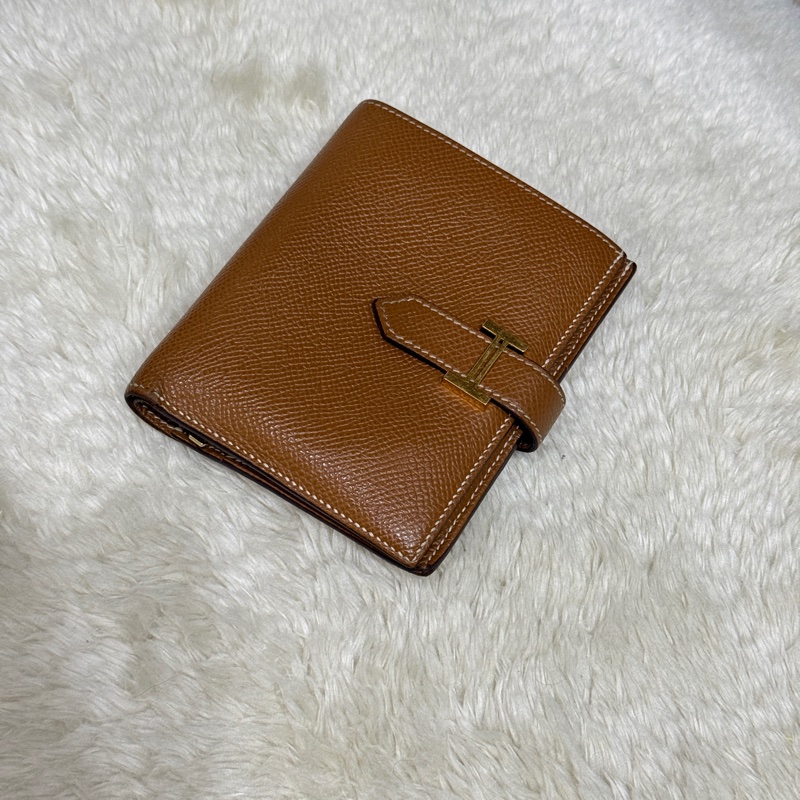 整體乾淨8成新✨HERMES 金棕金 Bearn H中夾 短夾-26