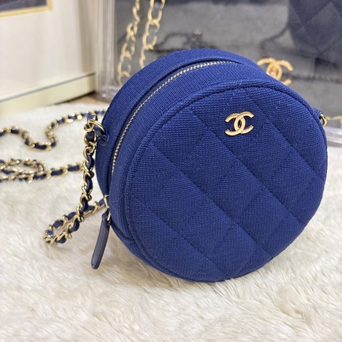 未使用99新✨CHANEL 香奈兒 深藍 圓餅包 斜背包