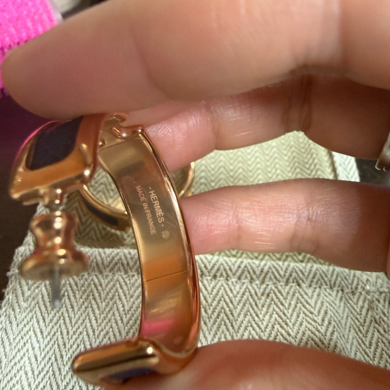 Hermès🇫🇷 愛馬仕 蹄狀大圈耳環 玫瑰金×深藍｜全新未拆膜-2