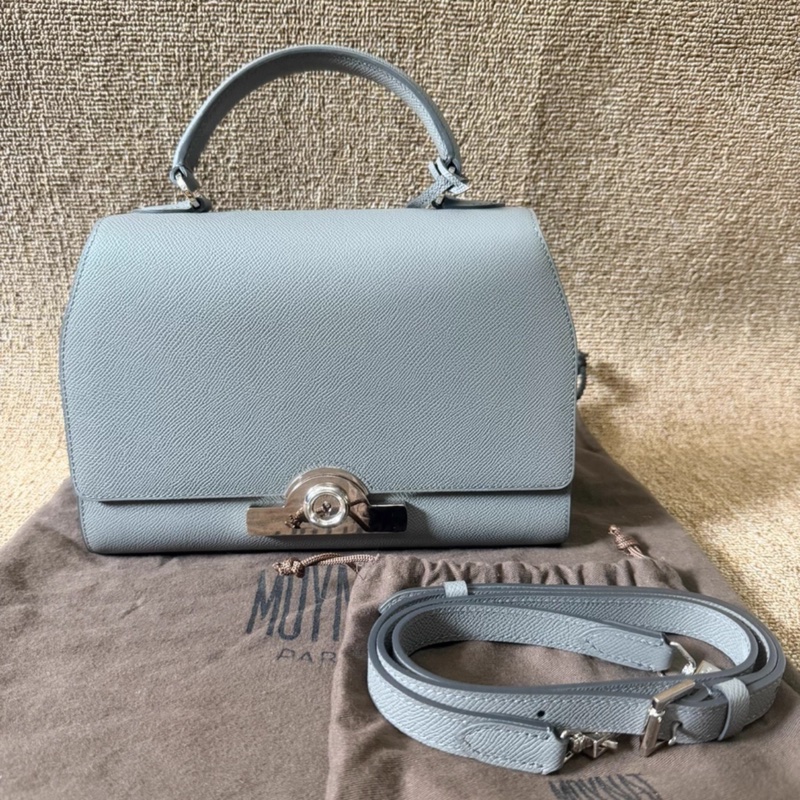 MOYNAT莫奈～Rejane～灰綠色銀扣皮革手提肩背包～經典百搭 非常值得入手的一款包包～尺寸26*10*18cm-0