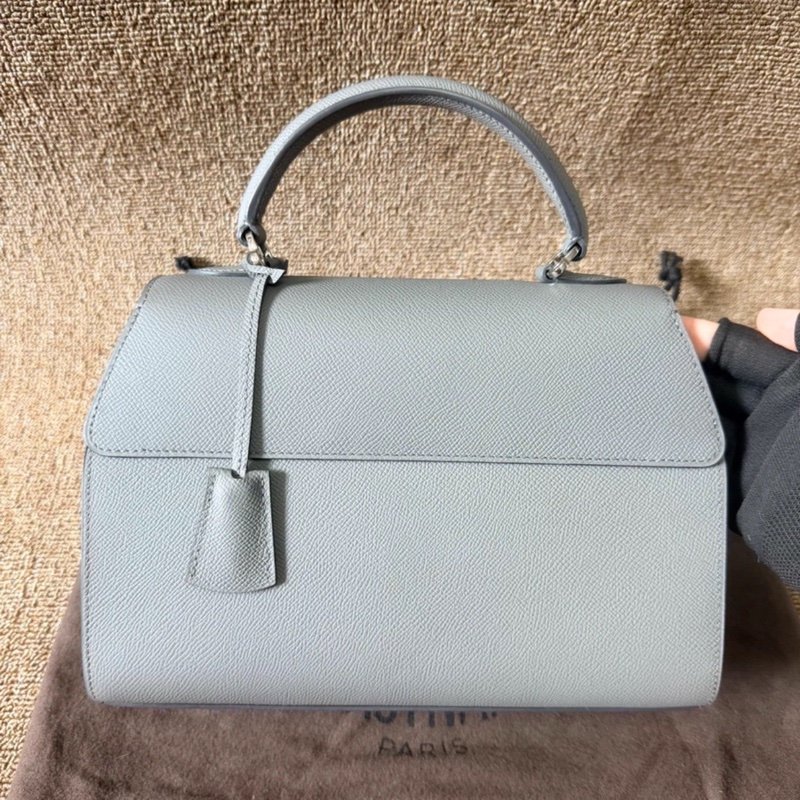 MOYNAT莫奈～Rejane～灰綠色銀扣皮革手提肩背包～經典百搭 非常值得入手的一款包包～尺寸26*10*18cm-1