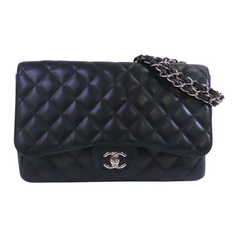CHANEL 牛皮皮革Large Classic銀扣鏈帶肩背袋