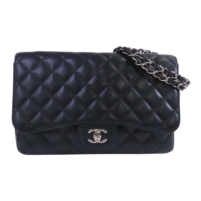 CHANEL 牛皮皮革Large Classic銀扣鏈帶肩背袋-0