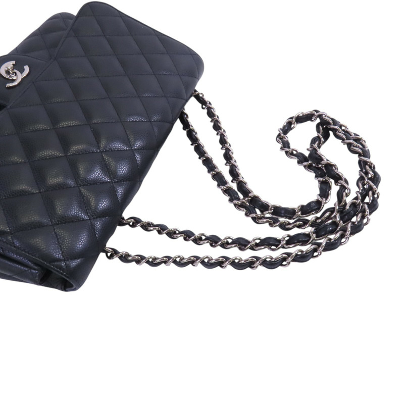 CHANEL 牛皮皮革Large Classic銀扣鏈帶肩背袋-7