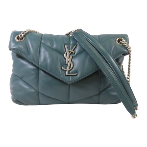 YVES SAINT LAURENT 牛皮皮革Shoulder Bag銀扣鏈帶肩背袋