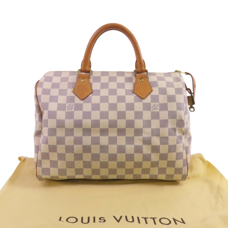 LOUIS VUITTON Damier Azur Speedy 30金扣手挽袋-9