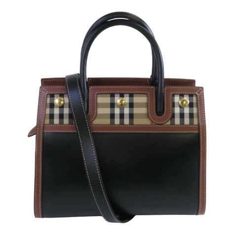 BURBERRY 牛皮皮革/帆布2way Shoulder Bag金扣手挽肩背兩用袋