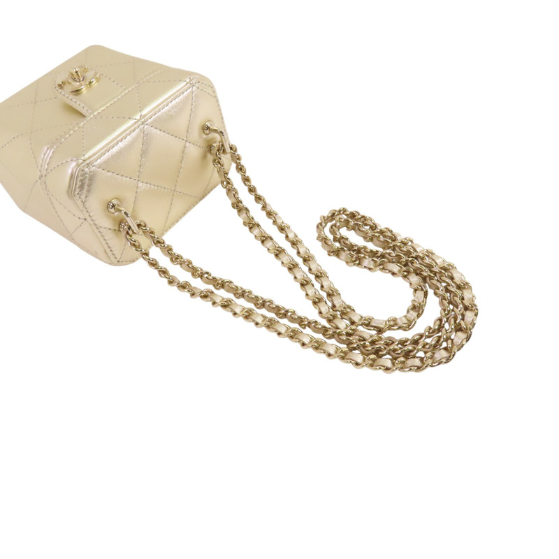 CHANEL 牛皮皮革Vanity Case金扣鏈帶肩背袋-7