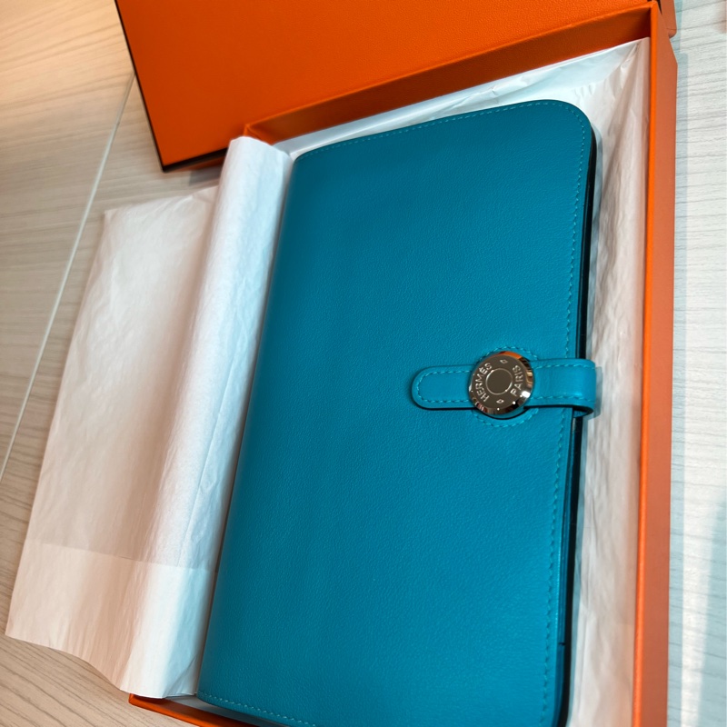 Hermès Dogon Duo牛仔藍swift皮長夾（Dogon GM）-0