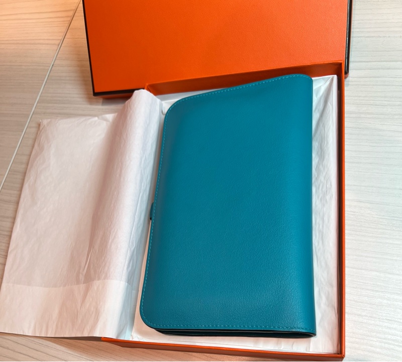 Hermès Dogon Duo牛仔藍swift皮長夾（Dogon GM）-1