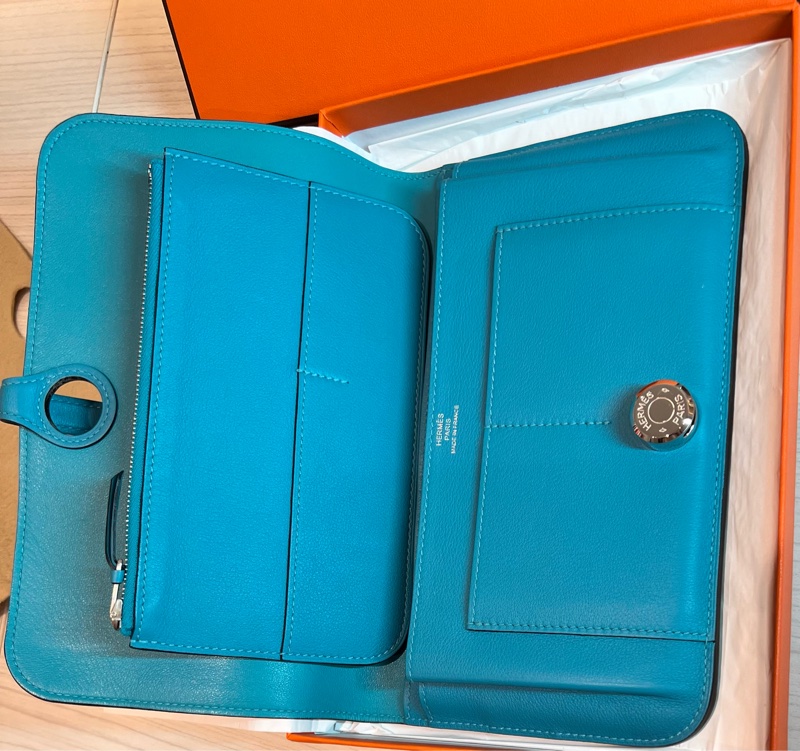 Hermès Dogon Duo牛仔藍swift皮長夾（Dogon GM）-4