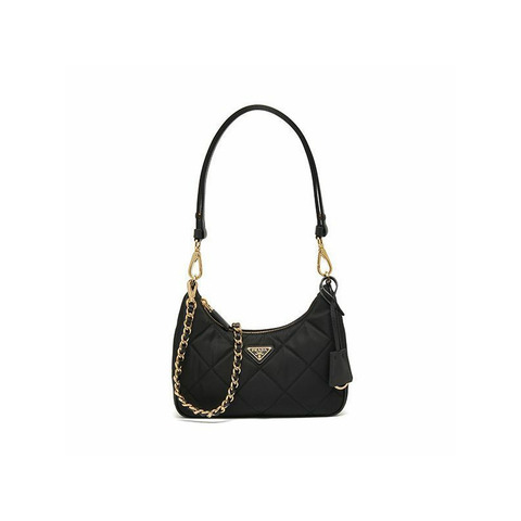 PRADA 2005年復刻版尼龍襯墊三角形Logo迷你鏈條單肩包 1BC204 2AOS F0002