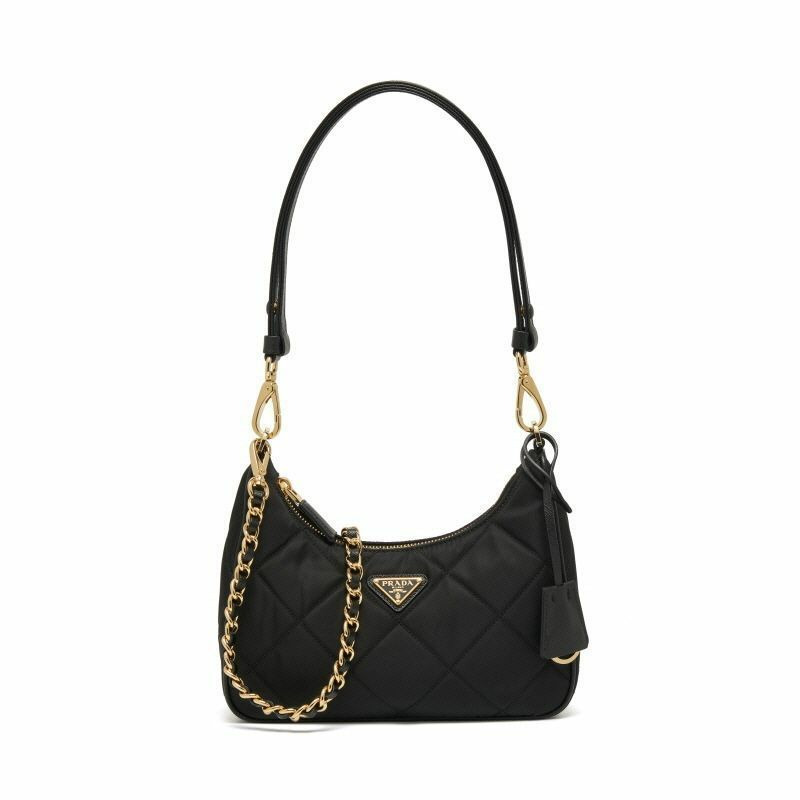PRADA 2005年復刻版尼龍襯墊三角形Logo迷你鏈條單肩包 1BC204 2AOS F0002-1