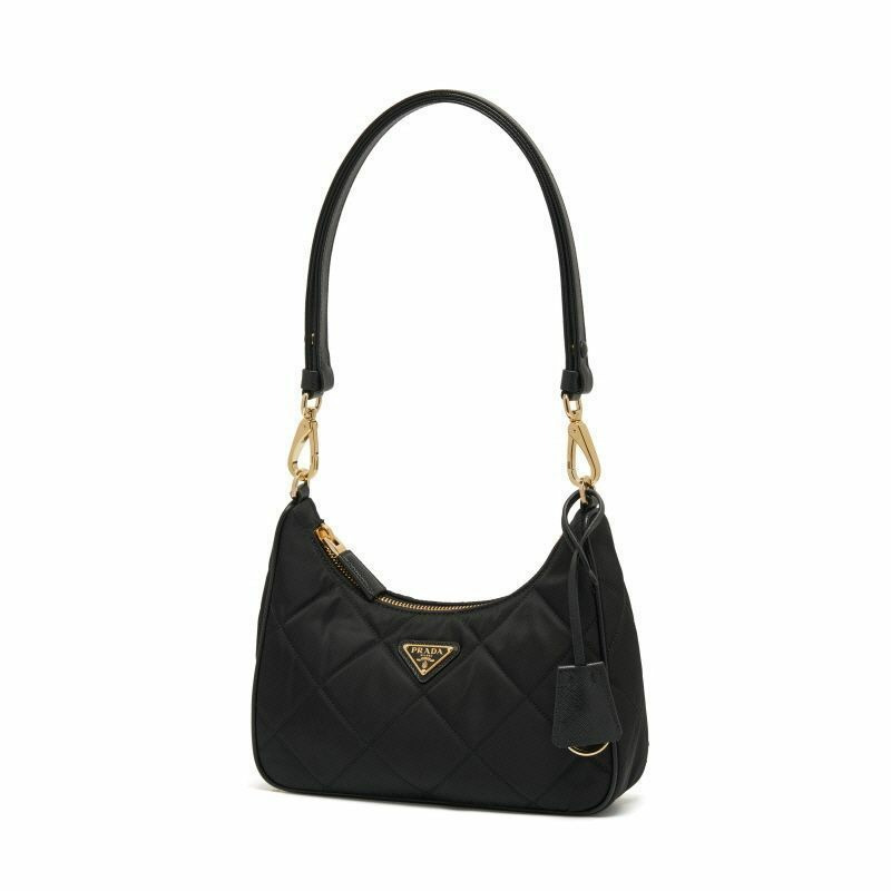 PRADA 2005年復刻版尼龍襯墊三角形Logo迷你鏈條單肩包 1BC204 2AOS F0002-4