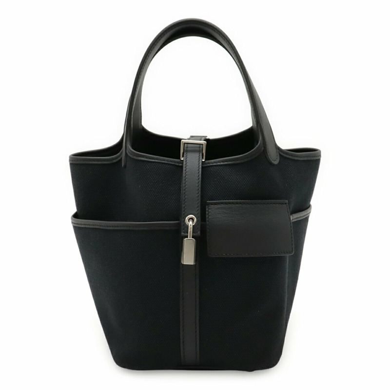 愛馬仕 Picotin Lock PM 手袋/托特包，採用 Toile Goelan Swift 皮革，黑色，帶有 U 字印記-1