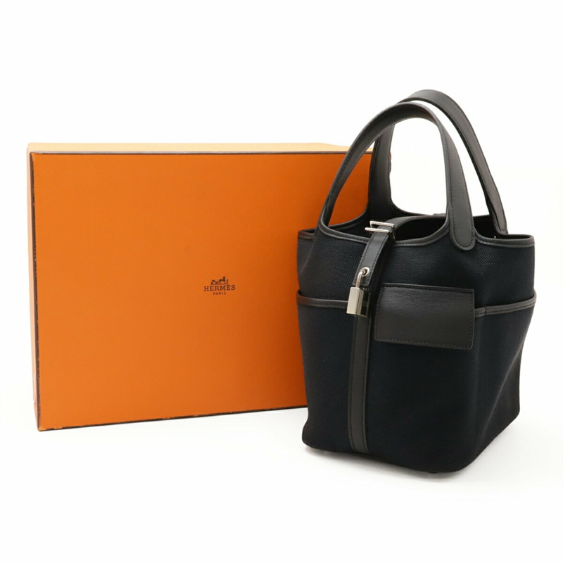 愛馬仕 Picotin Lock PM 手袋/托特包，採用 Toile Goelan Swift 皮革，黑色，帶有 U 字印記-7